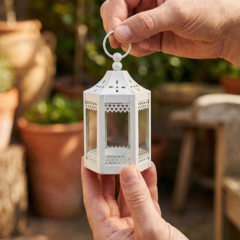VELA LANTERNS 6pc Mini Small 4.5 Inch Metal Moroccan Lanterns Decorative Candle Tealight Holders for Centerpieces, Ramadan, Home Decor, Weddings, White - Image 5